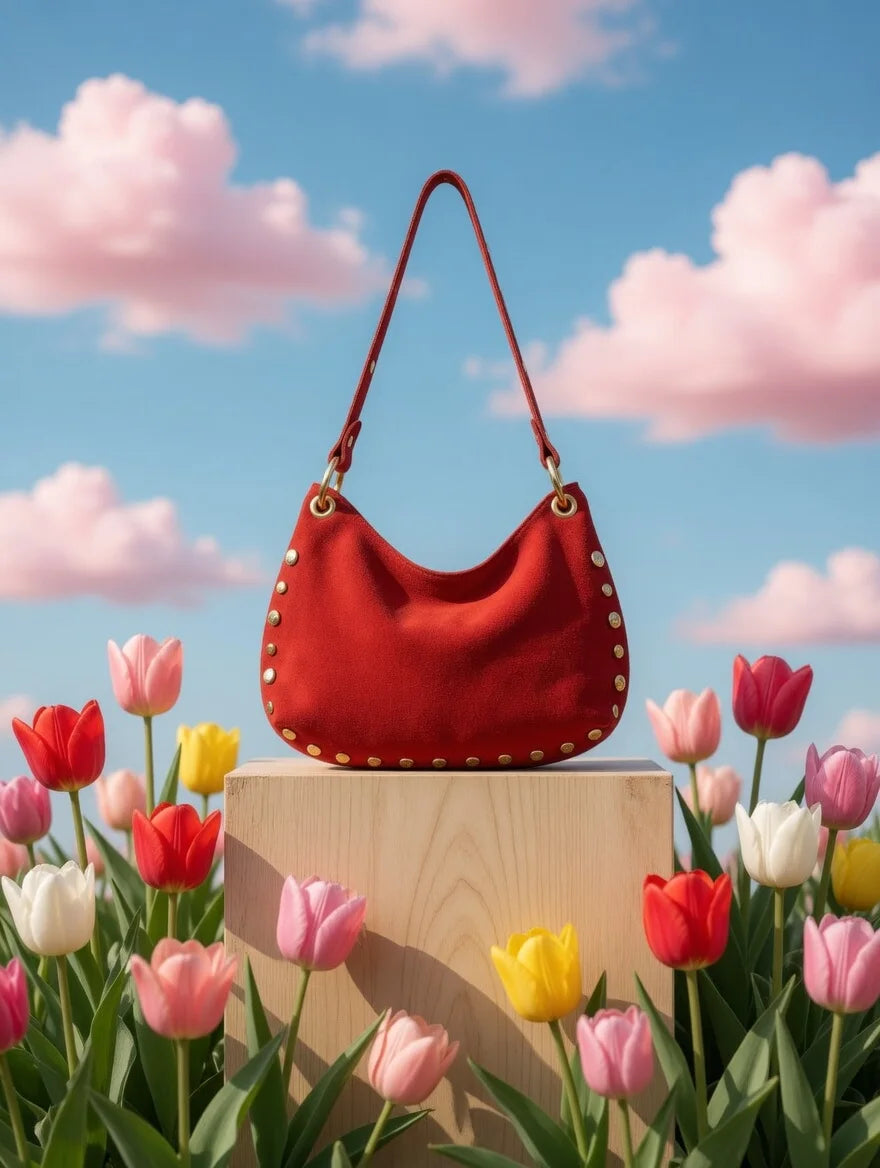 Kleine rote Handtasche aus echtem Leder