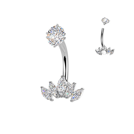 Bauchnabelpiercing aus Titan mit Innengewinde und Krone aus CZ