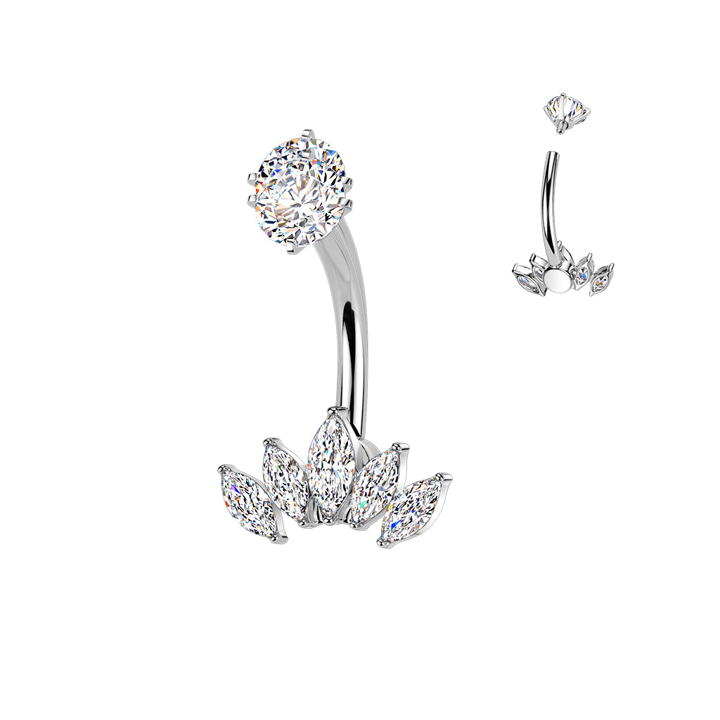 Bauchnabelpiercing aus Titan mit Innengewinde und Krone aus CZ