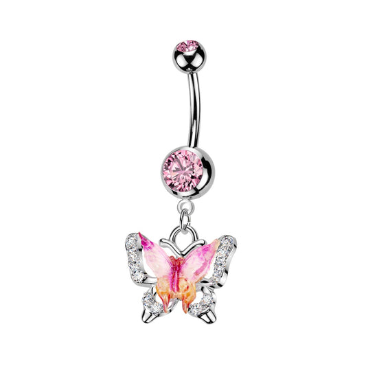 Bauchnabelpiercing mit Schmetterling, Emaille & funkelnden CZ-Steinen