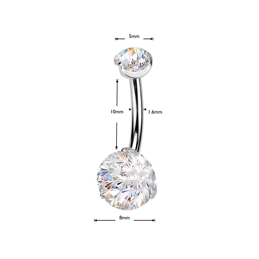 Bauchnabelpiercing aus Titan ASTM F-136 mit Kristall im Feuerwerk-Schliff