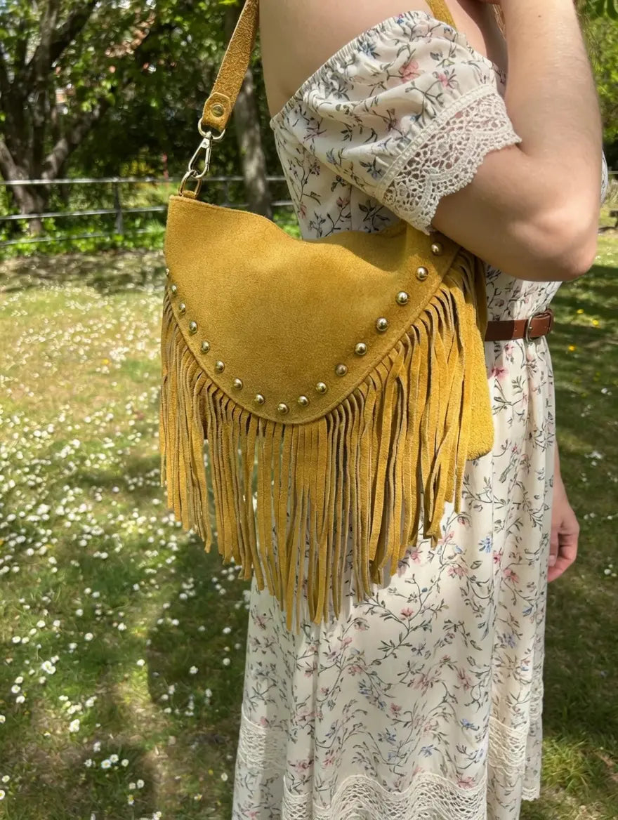 Goldockerfarbene Umhängetasche aus Leder für Damen