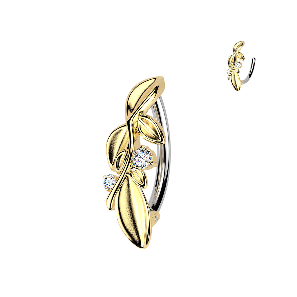 Bauchnabelpiercing Zweig mit Blättern und Kristallzirkonias