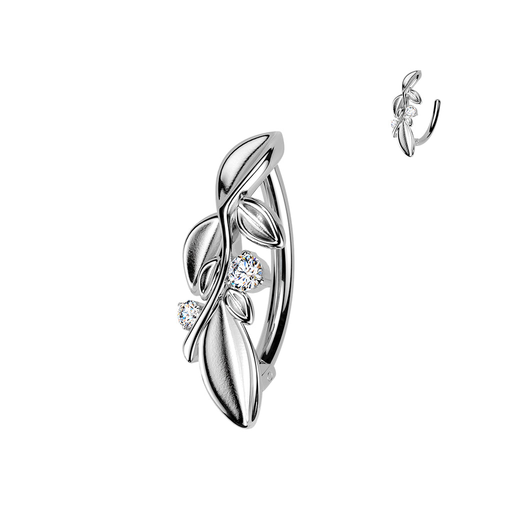 Bauchnabelpiercing Zweig mit Blättern und Kristallzirkonias
