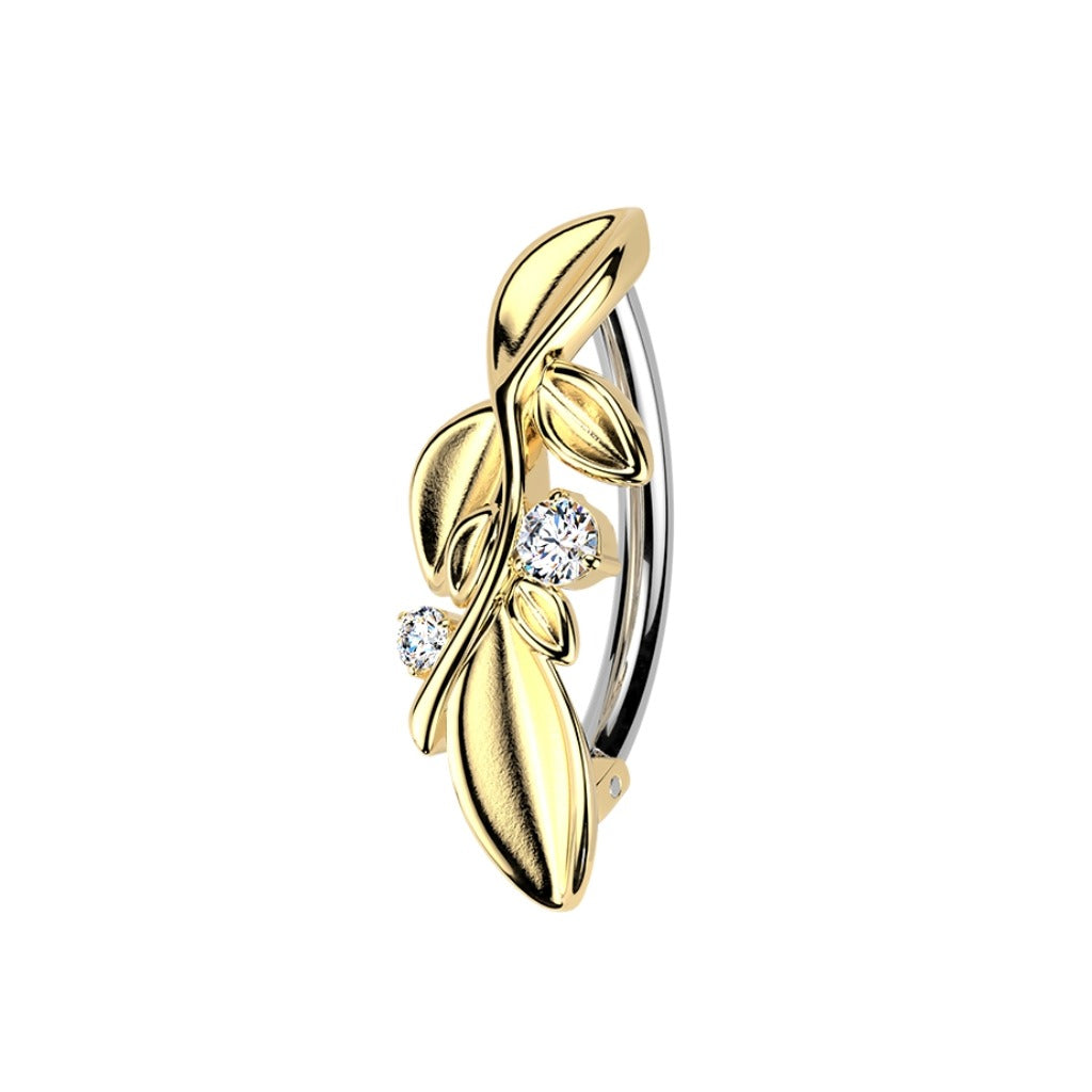 Bauchnabelpiercing Zweig mit Blättern und Kristallzirkonias
