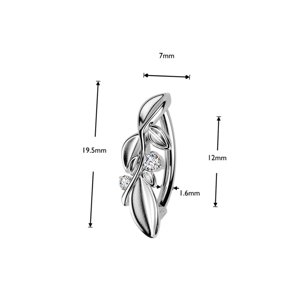 Bauchnabelpiercing Zweig mit Blättern und Kristallzirkonias