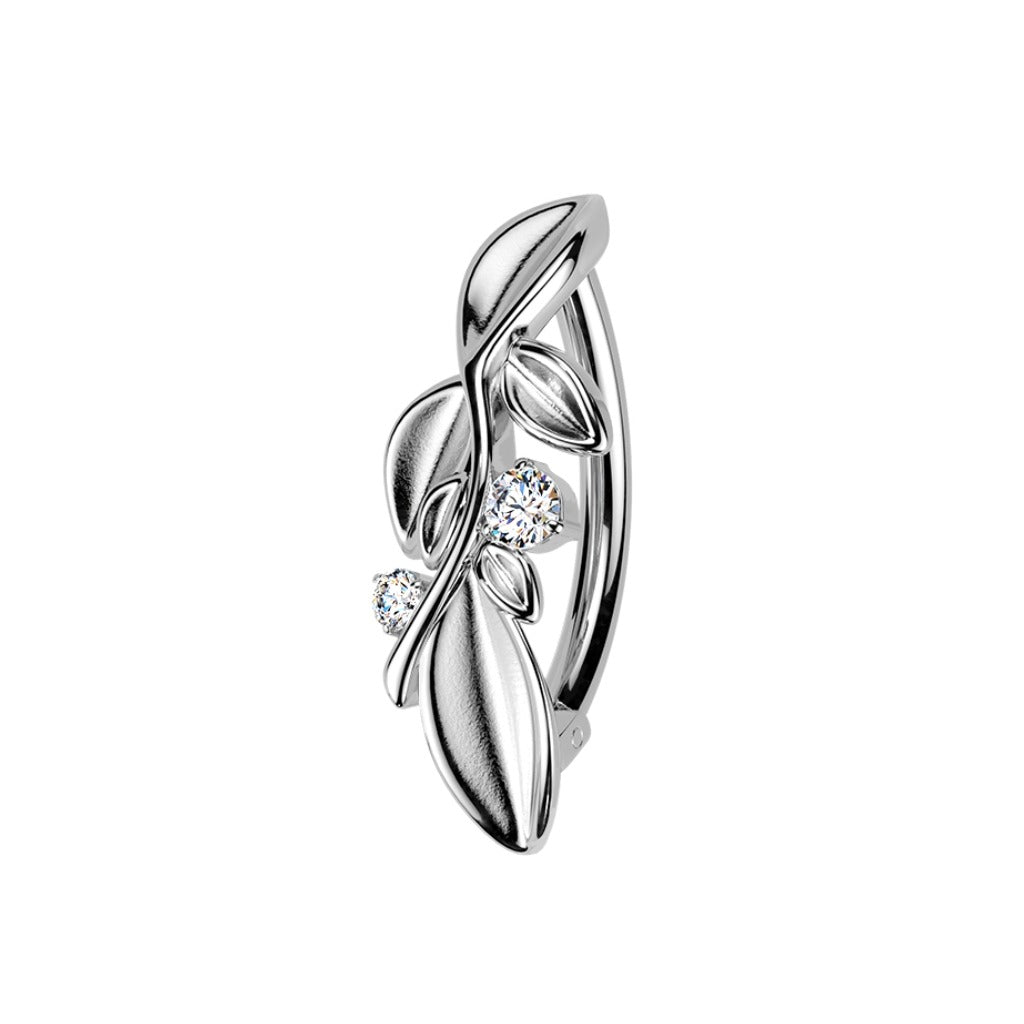 Bauchnabelpiercing Zweig mit Blättern und Kristallzirkonias
