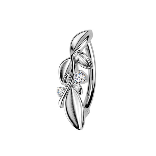 Bauchnabelpiercing Zweig mit Blättern und Kristallzirkonias