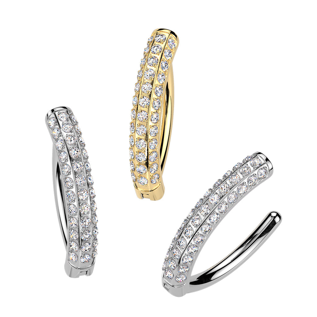 Bauchnabelpiercing Ring aus Titan drei Reihen CZ